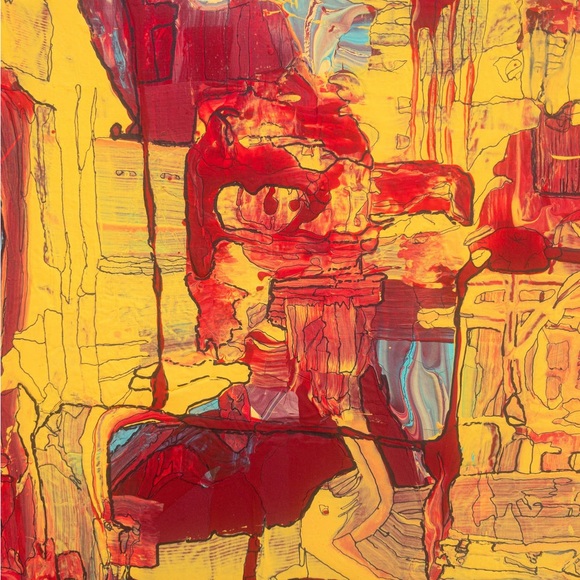 Prehistoric beings, yellow and red, medium size ancient ruins, civilization art - Picture 5 of 5